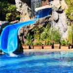 blue pool slide in water park