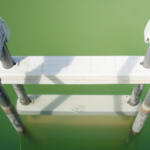 Above ground pool with a problem of green algae (chlorophyta) in the water. stock photo