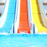 Water park with colorful slides. Summer vacation