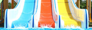 Water park with colorful slides. Summer vacation