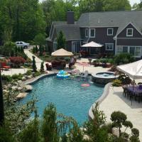 custom waterslide to the pool at a home