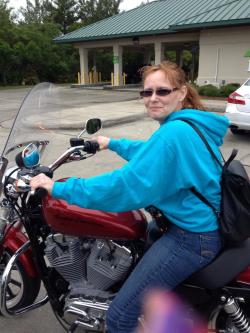 Sherrie on her motorcycle